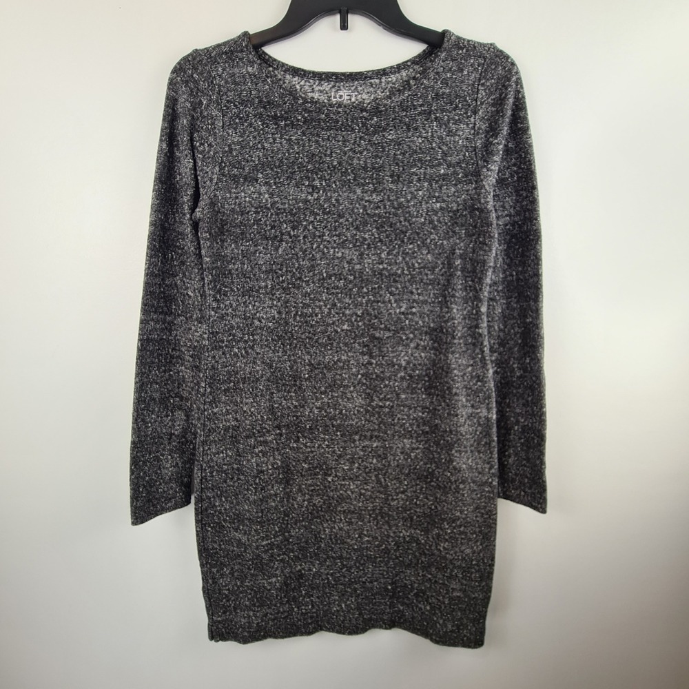 Loft Womens XS Heathered Gray‎ Long Sleeve Knit Sweater Dress Mini Shift Tunic